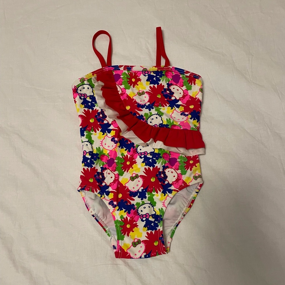 Toddlers hello kitty ruffled bathing suit